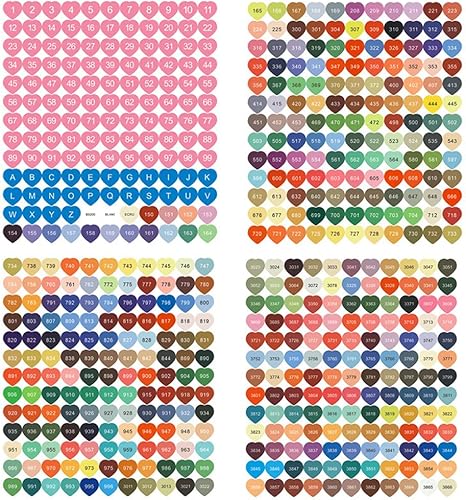 FIYO Autocollants de couleur DMC en forme de cœur 447 outils de référence d'art diamant 5D autocollants numérotés colorés 447-DMC, adaptés au stockage des diamants (1 ensemble) - Nail Gallerys