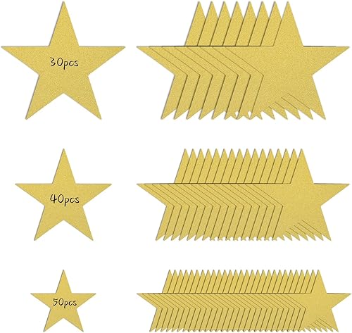 Lot de 120 découpes en papier doré pailleté avec cinq étoiles - Pour mariage, fête, bulletin Board (15,24 cm, 12,7 cm, 20,3 cm de diamètre) - Nail Gallerys