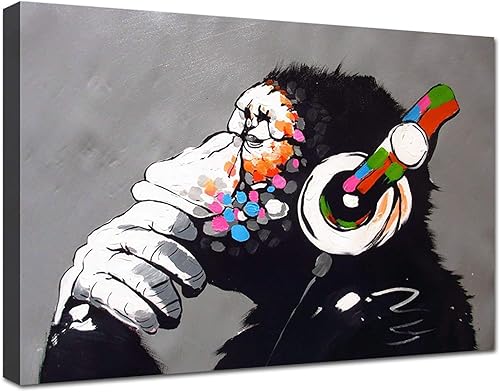 canvashop Banksy Dj Monkey Tableau 50 x 35 cm Impression sur toile murale Peintures Modernes Salon Décoration Maison Bansky Singe Street Art pop art - Nail Gallerys