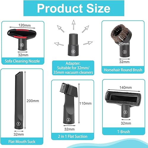MINISOISO 6 Pièces Accessoires pour Aspirateur, Embout Aspirateur Universel, Brosse Aspirateur Universel, avec Adaptateur 32 mm à 35 mm - Nail Gallerys