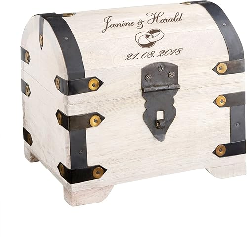 Casa Vivente Coffret en Bois Blanc avec Gravure Personnalisée, 2 Prénoms et 1 Date, Motif Anneaux - Nail Gallerys