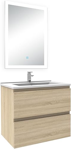 AICA Ensemble Meuble Salle de Bain 60cm Simple Vasque et Miroir Lumineux 3 Couleurs et dimmable Anthracite - Nail Gallerys