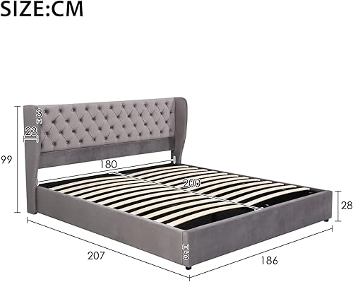 KOMHTOM Rembourré Lit Coffre avec Rangement sous Lit et Tête, Cadre de lit avec Sommier à Lattes (sans Matelas) (Beige, 160x200cm) - Nail Gallerys