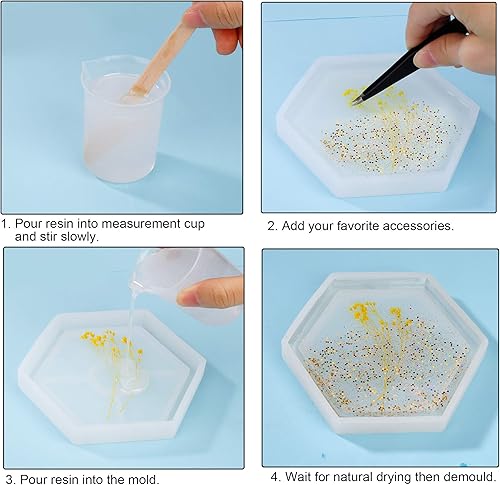 Moules en Résine de Silicone Epoxy Moulle Hexagone Carré Rond pour Artisanat Bricolage Décoration de la Maison 4 Pièces - Nail Gallerys