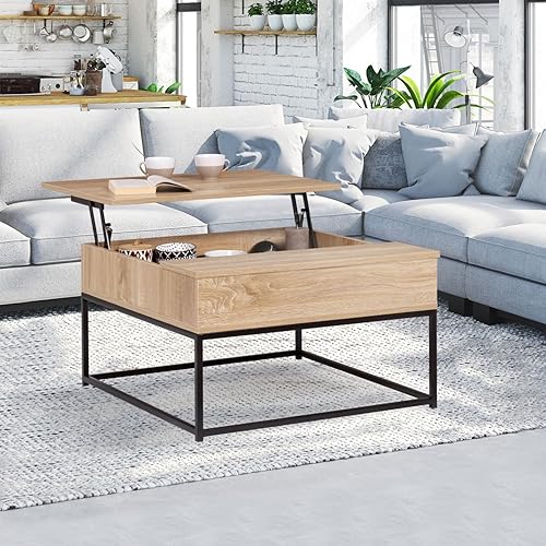 IDMarket - Table Basse Plateau relevable carrée Detroit Design Industriel - Nail Gallerys