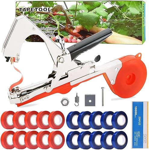Machine à Attacher Les Plantes,Fourni avec 10 000 Clous et 20 Rouleaux de Ruban Adhésif de Couleur,Pince Attache Tomate,Attache Plante Grimpante, Concerner Jardin Fruits Légume Fleurs Vigne - Nail Gallerys