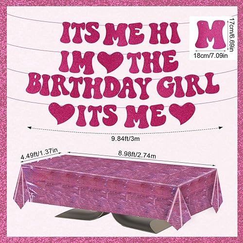 Bannières Anniversaire pour Filles, Longueur 3 m Rose Rouge Bannière Its Me Hi Im The Birthday Girl Decoration Fête Anniversaire pour Filles avec Nappe pour Fournitures Joyeux Anniversaire - Nail Gallerys