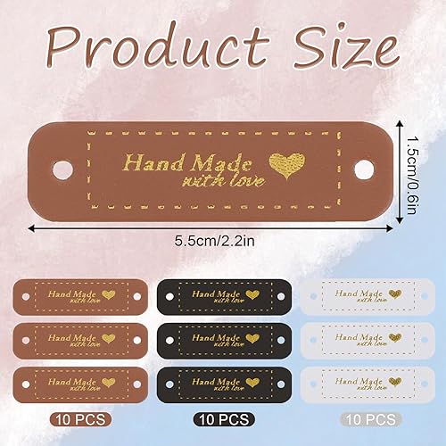 Piriuuo Lot de 30 étiquettes faites à la main en PU à coudre - 5,5 x 1,5 cm - Fabriquées à la main avec Love - En cuir synthétique - Pour jeans, sacs, chaussures, chapeaux, travaux manuels (marron, - Nail Gallerys
