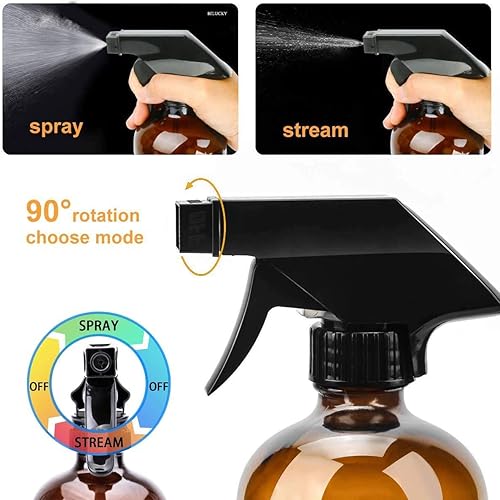 Umiskam Lot de 2 flacons vaporisateurs vides en verre, récipient rechargeable pour huiles essentielles, nettoyage - Pulvérisateur durable avec réglages de brumisation, Plastique, ambre, 500 ml - Nail Gallerys