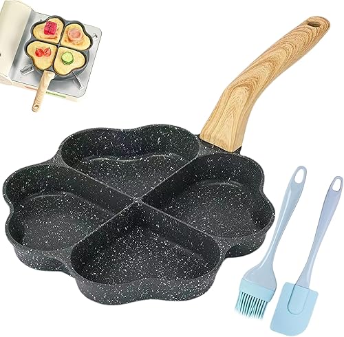FARYODI Poêle à omelette à 4 trous en forme de cœur - Créative et mignonne - Mini poêle noire à induction - Poêle à omelette pour petit-déjeuner - Avec pinceau en silicone et grattoir en silicone - Nail Gallerys