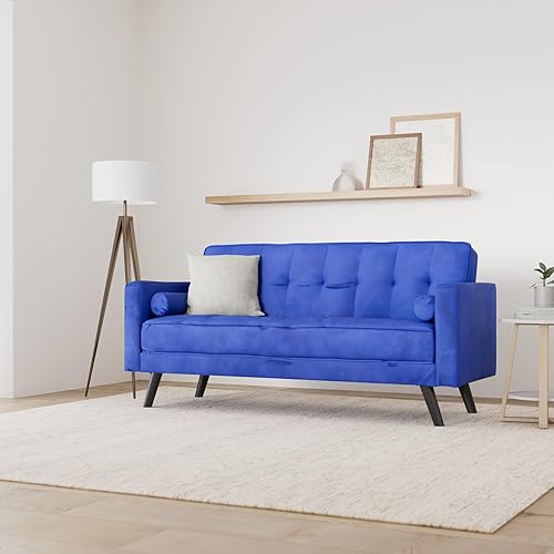 Menzzo Canapé Convertible scandinave Slow Velours Bleu - Nail Gallerys