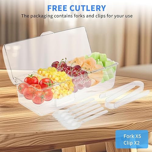 Gachiwar Récipients à condiments organisateur frigo avec couvercle - 5 compartiments amovibles - Plateau de service glacé pour fruits, collations, sauces, salades，rangement frigo,boite a gouter - Nail Gallerys