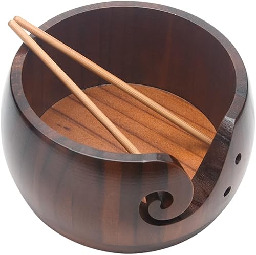 Bol à fil en bois avec crochets en bambou et support de trous, support de cadeau pour tricot, travaux manuels, pelotes de fil et écheveaux - Nail Gallerys