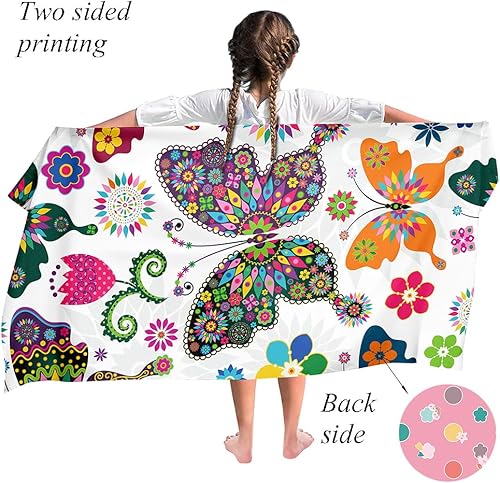 Ulticool Serviette en microfibre pour enfant - 140 x 70 cm - Motif papillons, fleurs et mandala - Serviette de voyage légère à séchage rapide - Serviette de bain - Serviette de plage en microfibre - Nail Gallerys