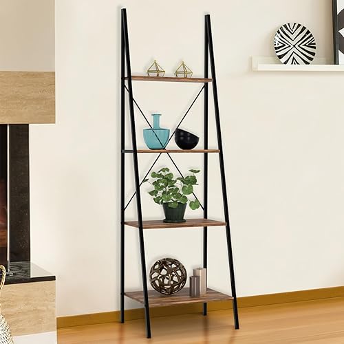 IDMarket - Etagère échelle 4 Niveaux Hawkins Bois foncé Design Industriel 170 cm - Nail Gallerys