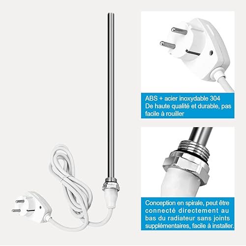 Heilmetz Élément Chauffant pour Radiateur de Salle de Bain, Thermoplongeur pour Sèche-Serviette Électrique avec Interrupteur Marche/Arrêt 600W - Nail Gallerys