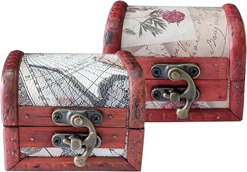 2 Pièces Mini Coffre Trésor, Rétro Boîte Bijoux Petits Bois, Coffre Trésor Pirate, Mini Boîte de Rangement, pour Les Bijoux, Colliers, Boucles d'oreilles et Autres Cadeaux - Nail Gallerys