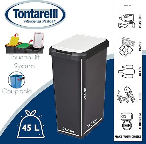 Tontarelli Poubelle Recyclage 45 L Plastique (29,2 x 39,2 x 59,6 cm) - Nail Gallerys