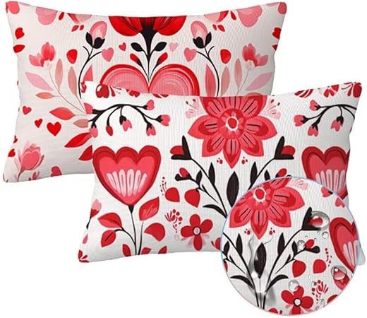 Housse Coussin Exterieur Impermeable 60x90 cm, Rectangulaire Housse de Coussin pour Salon de Jardin, Lot de 2 Rouge Taie D'oreiller en Impermeable Lin,Jardin Balcon Canapé Salon Decoration, Fleur T701 - Nail Gallerys