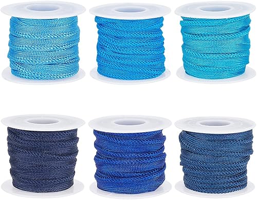 BENECREAT 27 m 6 Couleurs Cordon à Lèvres Torsadé, 10mm Large Ruban Tressé de Garniture de Passepoil à Bord de Cordon Plat pour la Couture de Costumes de Robe, Décoration Textile Maison, Série Bleue - Nail Gallerys
