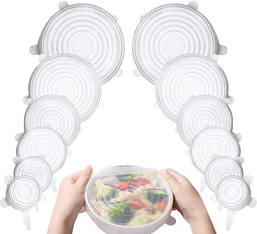 Sinwind Couvercle Silicone Alimentaire, 12 Paquets de couvercles Extensible en Silicone, Flexible, réutilisable, couvercles de Stockage de Nourriture Couvertures Extensibles d'épargnant - Nail Gallerys