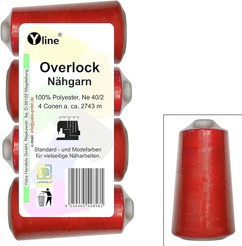 2934 Lot de 4 bobines de fil à coudre Rouge 2743 m NE 40/2 100% polyester - Nail Gallerys