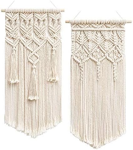 Mkouo 2Pcs Macrame Woven Wall Hanging Boho Chic Bohemian Home Geometric Art Decor - Beautiful Apartment Dorm Room Decoration, Small Size 45.7cm（L x 24cm(W) - Nail Gallerys