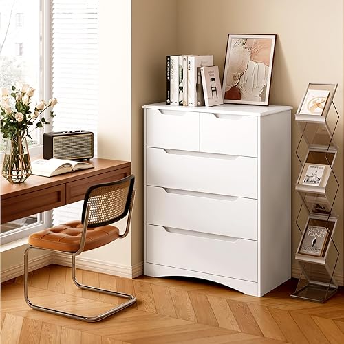 Bealife Commode 5 Tiroirs - Meuble de Rangement Spacieux en Bois - Commode Moderne pour Chambre, Couloir, Bureau et Salon - Nail Gallerys