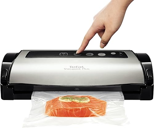 Tefal Vacupack Plus VT2560PR Machine à emballer sous vide en acier inoxydable, avec fonction de scellage et d'arrêt, design moderne et compact pour un rangement facile, 2 rouleaux inclus, fonction - Nail Gallerys