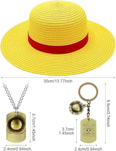 ZGCXRTO 3 PCS Casquette Pirate en Paille,Porte-clés chapeau de pirate Collier,One P Chapeau de paille,Chapeau de Soleil,Casquette Pirate en Paille,Porte-clés Pirates,pour Cosplay Anime Manga - Nail Gallerys