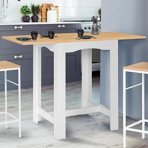 IDMarket - Table Haute de Bar Extensible Dona 2 à 4 Personnes Blanche Plateau façon hêtre 65-130 cm - Nail Gallerys