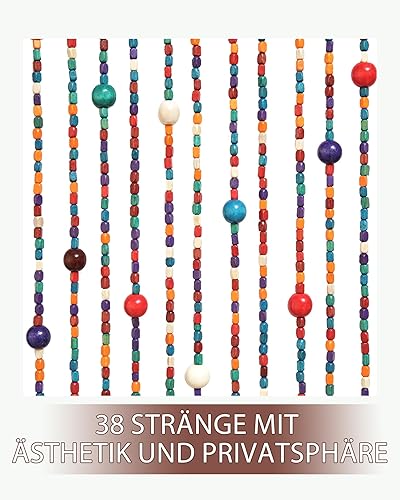 Ezcasch 90 x 200 cm - Rideau de porte - Décoration et moustiquaire - 38 brins - Style bohème - En bambou et perles en bois - Pour fenêtre et chambre - Multicolore - Arc-en-ciel - Nail Gallerys