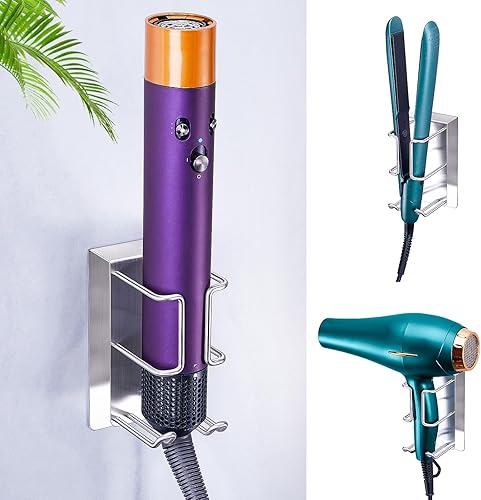 WAYASI Salle de Bains Support seche cheveux, Porte seche cheveux, Porte seche lisseur en acier inoxydable, Porte seche cheveux sans percage, Support Mural pour Fer à Friser et Fer à Lisser - Nail Gallerys