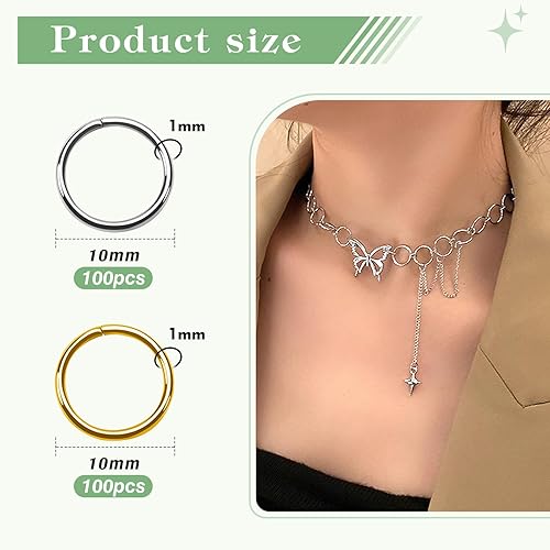 TOAOB 200pcs Anneaux de Saut Ouvert de Jonction Jump Rings en Acier Inoxydable Doré Argent 10mm Connecteur de Bijoux Chaine Links pour Fabrication de Bracelet Collier Loisirs Créatifs - Nail Gallerys