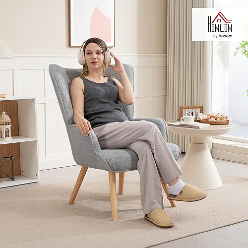 HOMCOM Fauteuil de Salon en Tissu Bouclette, Fauteuil Moderne, capitonné et rembourré avec Pieds en Bois, accoudoirs et Dossier Ergonomique, pour Salle à Manger, Salon, Chambre, Bureau, Beige - Nail Gallerys