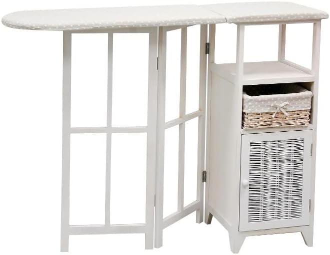 Meuble à repasser DUERO Meuble à repasser en osier et bois blanc, pliable, blanc, décoration (110 x 36 x 87) - Nail Gallerys
