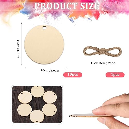 Bieiyhe 10 Pièces Petit Rondin de Bois avec Trou Disque en Bois 10cm de Diamètre Rond en Bois à Décorer Plaque en Bois Rondelle de Bois Tranches de Bois Naturel Cercles Vierges en Bois pour Artisanat - Nail Gallerys