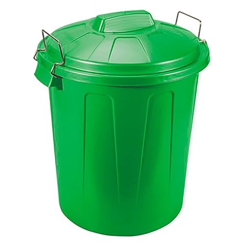 Acan Tradineur Poubelle en plastique avec poignées métalliques, poubelle avec couvercle, recyclage, industriel, maison, fabriqué en Espagne (vert, 100 litres, 74,5 x 57 x 52 cm) - Nail Gallerys