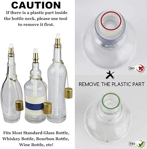 Mèches de torche pour bouteille de vin, mèche de torche à la citronnelle, kit de mèches de torche de bouteille comprend 8 mèches de torche longue durée, couvercle de lampe en cuivre, support de mèche - Nail Gallerys