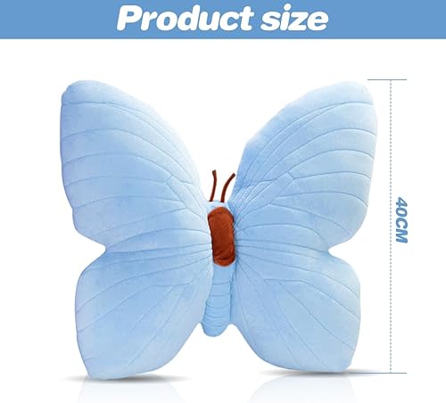 Gohytal Coussin en forme de papillon - Coussin en peluche douce - Décoration pour enfants et salon - Bleu - Nail Gallerys