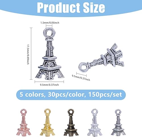 CHGCRAFT 150 pendentif Tour Eiffel 5 couleurs Breloques Tour Eiffel à Suspendre Ornement Vintage pour Bracelet Collier Boucle D'Oreille Fabrication de Bijoux Artisanaux Couleurs Mélangées - Nail Gallerys