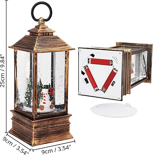 Lanterne de Noel avec Neige - Lanterne Bonhomme de Neige avec Sapin de Noël (25x9cm) - Lanterne à Piles Lumineuse en Bronze - Lanterne Neige Décorative Parfaite pour Les Cadeaux et la Deco de Noel - Nail Gallerys
