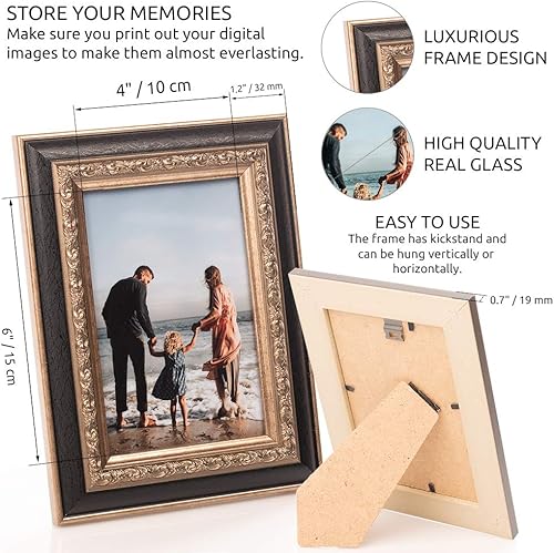 Cadre Photo en Bois Style Baroque pour Photos 15x21 cm - Cadre Noir en Verre pour De Beaux Souvenirs | Cadre Photo Autoportant pour Affichage Mural & de Table, Format Vertical & Horizontal - Nail Gallerys