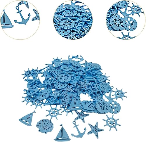 rockible Lot de 50 Petites découpes en Bois Nautiques, embellissements en Bois pour fêtes, décorations réalistes pour Les Vacances au Bord de la mer, Bleu Foncé - Nail Gallerys