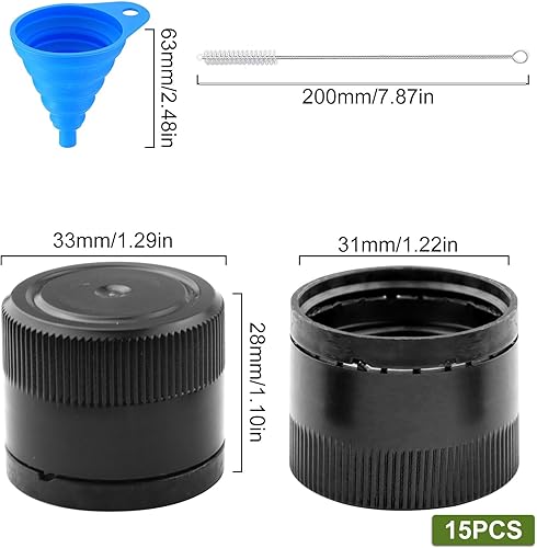 GZqiancang Lot de 15 becs verseurs pour bouteilles d'huile, bouchons à vis avec buse de graisse avec 1 entonnoir et brosse de nettoyage pour ouvertures de bouteilles avec filetage extérieur de 30 mm - Nail Gallerys