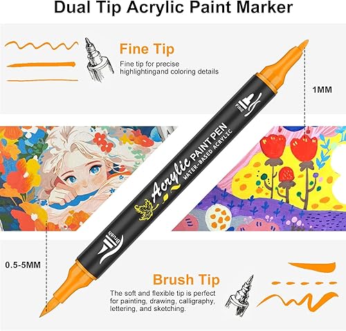 NICETY 128 Pcs Feutre Acryliques Peinture stylo - Acrylic Paint Marker pour Bois, Toile, Verre, Céramique - Marqueur Peinture Acrylique à base d'eau à 0.5~5 mm Double Pointe Fine & Pinceau - Nail Gallerys