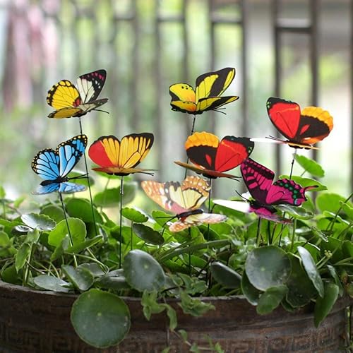 Lot de 25 papillons décoratifs de jardin, papillons colorés sur bâtons, tiges de papillons de jardin, décorations de jardin, décoration de jardin pour jardin, terrasse, pot de fleurs, balançoire (A, - Nail Gallerys