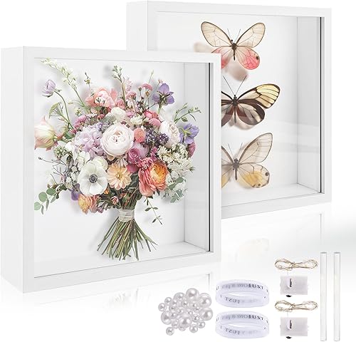 LDHHYH Lot de 2 cadres photo 3D à remplir - 25 x 25 cm - Profondeur : 25 cm - Pour objets jusqu'à 5 cm - Verre acrylique - Blanc - Nail Gallerys