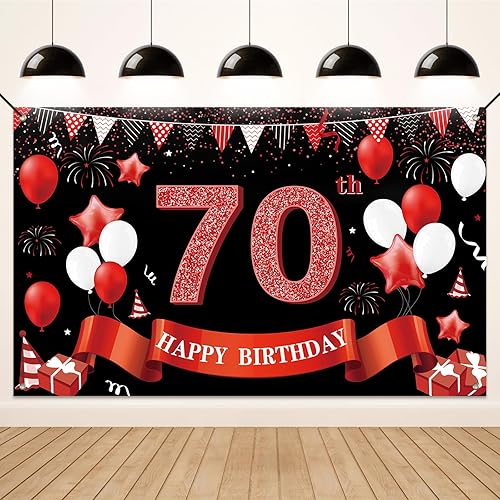 Koliphy Bannière de 70e anniversaire pour homme et femme, bannière de fond décorative pour intérieur et extérieur (noir doré) - Nail Gallerys