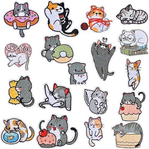 Lot de 18 Ecussons Thermocollants, Patches à Repasser en Forme de Chat, Patch Thermocollant pour Vêtements, Vestes, Jeans, Sacs à Dos - Idéal pour la Réparation et la Créativité DIY - Nail Gallerys